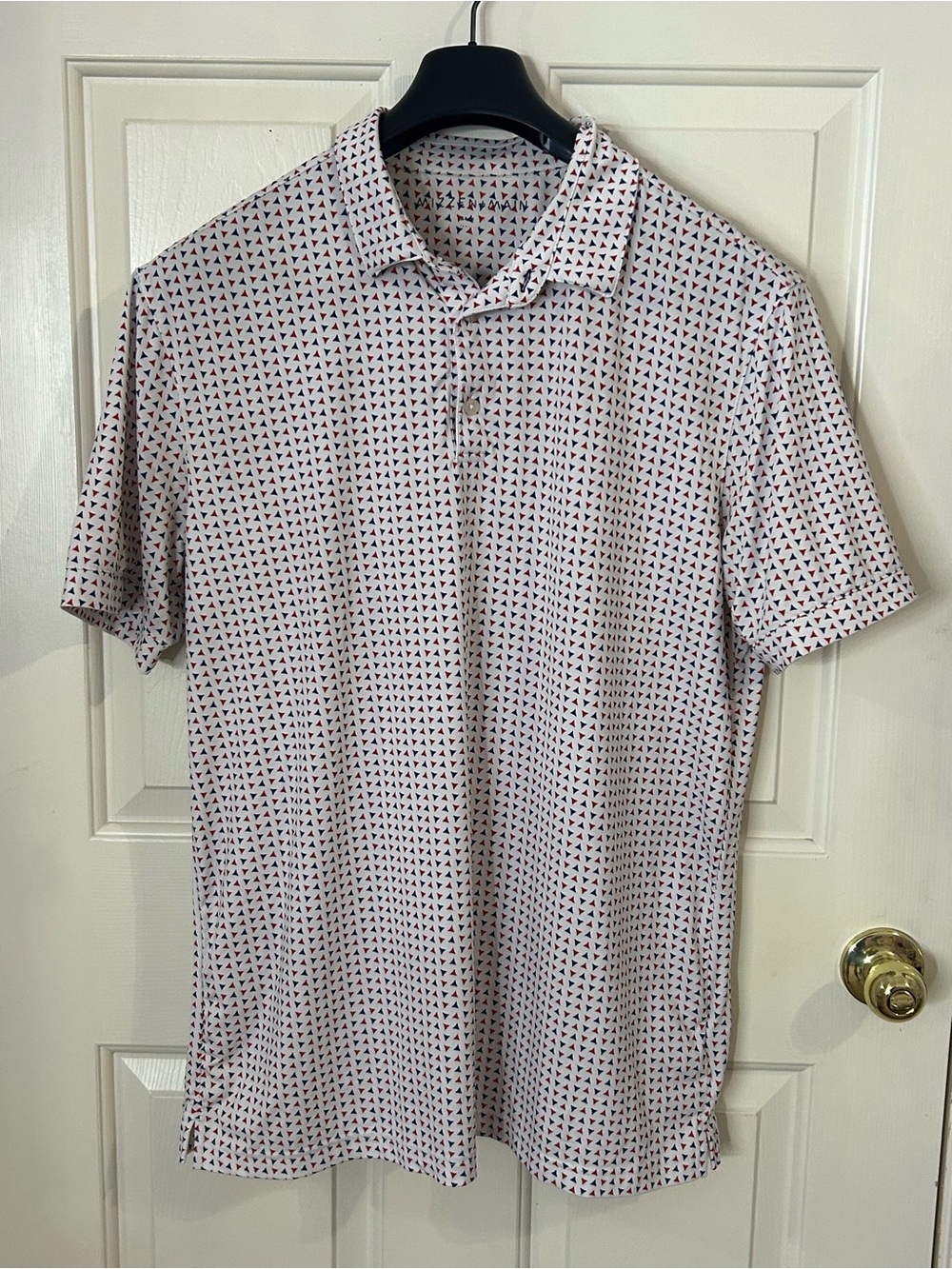 Mizzen+Main Versa Polo Shirt White Mens Large Geometric AOP Stretch Casual
